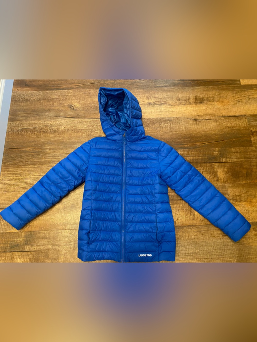 Lands' End Kids Lightweight Hooded Puffer Jacket - Bright Blue